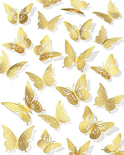 72Pcs 3D Pillangó, Fali Dekor, Rosegold Pillangó Dekoráció, 3 Stílusok 3 különböző Méretű, Cserélhető Pillangós Fali Matricák