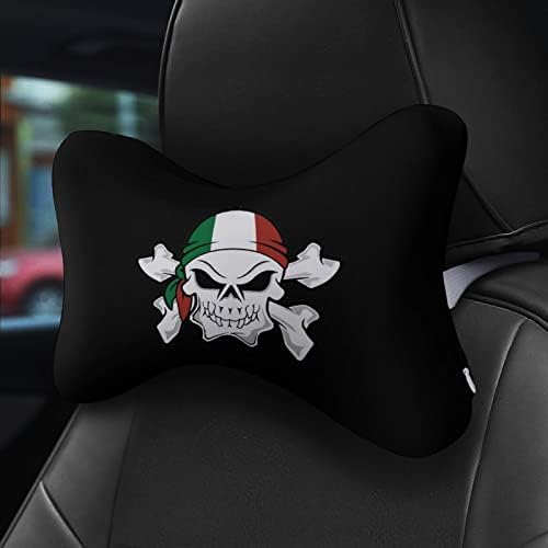 Olaszország PirateFlag Koponya Autó Nyak Párna 2 DB Lélegző Fej-Nyak Többi Párna Egyetemes Puha Nyak Támogatás Fejtámla Tele