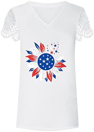 Amerikai Zászló Csipke Ujjú Ing, Női július 4-én Hazafias Tshirt Aranyos Napraforgó Rövid Ujjú Felső Póló Blúz