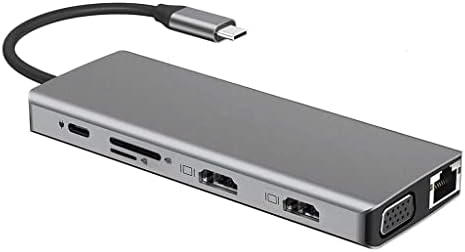 SDFGH 12 in 1 USB C HUB C Típusú Adaptert 4K HDMI VGA RJ45 LAN Ethernet SD/TF Hub 3,5 MM-es AUX 12 Port (Szín, Méret : 17.6