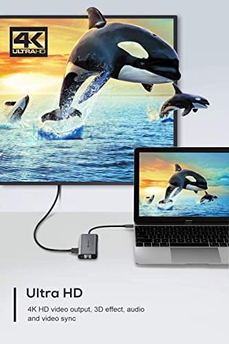 USB-C-Hub, UtechSmart 6 az 1-ben USB-C-HDMI Adapter Kompatibilis a MacBook Pro USB-C Laptopok, illetve Béta a Google TV(Szürke+Fekete)