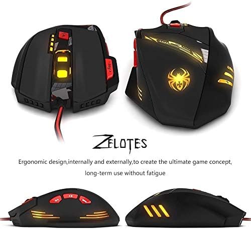Zelotes 9200 DPI Gaming Egér,8-darab Súly Hangolás,8 Gombokat Multi-Mód LED világítás Vezetékes Egér, Egér PC,Laptop,Gamer