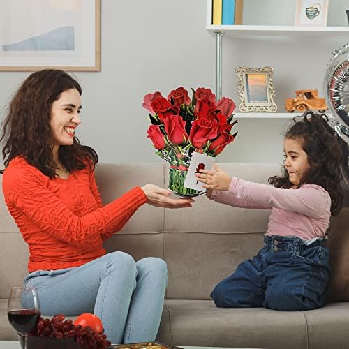 Gradiens Mód Pop up Kártyák 12 inch Élet Méretű Üdvözlő Kártya 3D-s Piros Rózsa Örökre csokor Virág with18k Aranyozott Medál