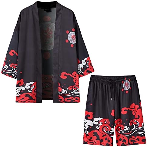 PRIJOUHE Mens Japán Kimono Kabát, Öltöny Laza Nyissa ki az Elülső Hét Ujjú Kimonó Kardigán Kabát Nadrág
