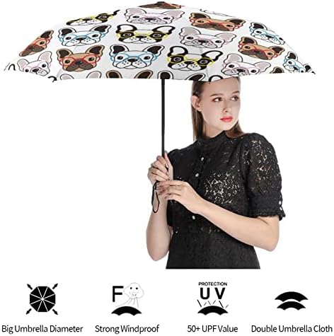 Édes francia Bulldog 3 Redők Utazási Esernyő Anti-UV Szélálló Esernyők Divatos Auto Nyitott Esernyő