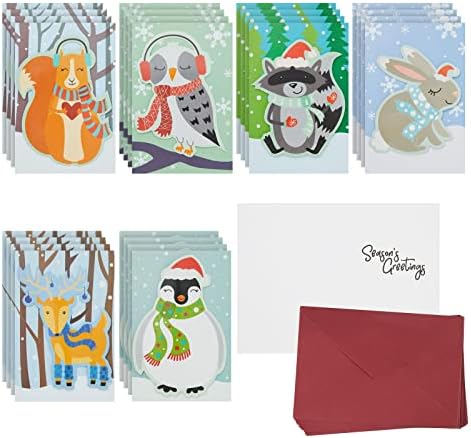 Karácsonyi képeslap - 24-Pack Ünnepi üdvözlőlap, Boldog Karácsonyt Kártya 6 Aranyos Állat Minták, Kártyák Üzenet Be - ünnepi