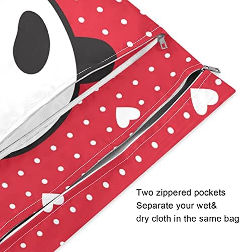 ZZXXB Panda Szerelmes Szív Vízálló Nedves Újrafelhasználható Táska ruha Pelenka Nedves-Száraz Táska Cipzáras Zseb Utazási