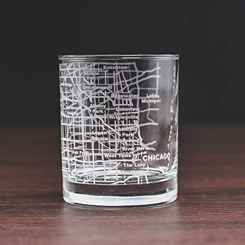 Greenline Áruk Whiskey Szemüveg - 10 Oz Dobon a Chicago Szeretők (Egy Pohár) - Váj a Chicago Térkép - a Régi Kövek Üveg