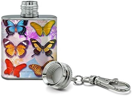 Színes Pillangók Pillangó Design Rozsdamentes Acél 1oz Mini Flaska kulcstartó