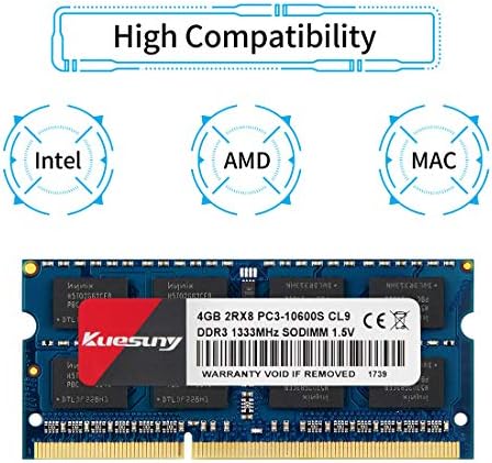 Kuesuny 8GB Kit (4GBX2) DDR3 1333 SODIMM RAM, PC3 10600 / PC3 10600S 204 Pin 1,5 V CL9 Non-ECC nem pufferelt 2RX8 Dual Rank