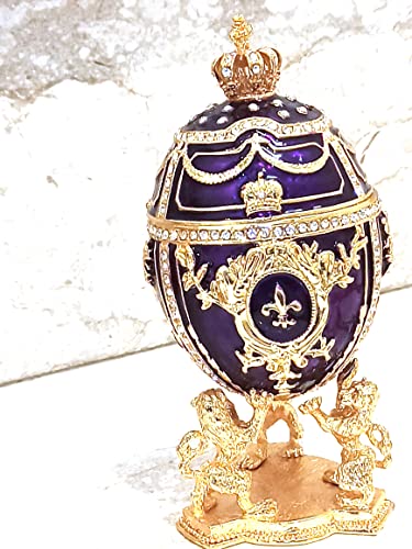 Fabergé tojás csecsebecsét doboz, stílus 24kGOLD orosz Ékszerek Tojás 5ct KÉZZEL készített Császári Ékszer Tojás Oroszlánok