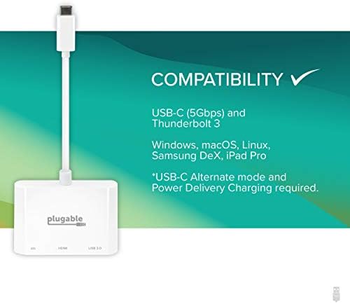 Plugable USB-C-HDMI Többportos Adapter, vezető nélküli 3-in-1 USB C Hub 4K HDMI Kimenet, USB 3.0-s, illetve USB-C Töltő Port,