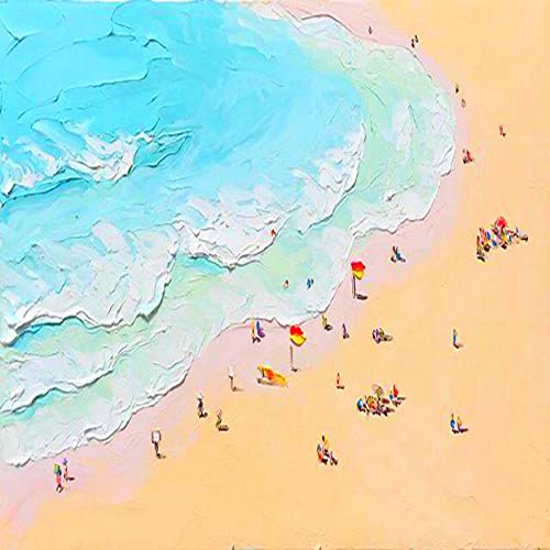Tenger, Strand Óceán Fehér Homok Seascape Vászon Wall Art Eredeti Absztrakt olajfestmény, Vászon Fehér Hullámok Ég Képzőművészeti