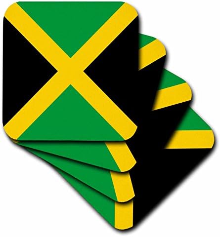 3dRose cst_158342_1 Zászló, Jamaica, Négyzet-Karibi Jamaikai Zöld, Fekete, Sárga Arany Saltire Kereszt, A Kereszt-Puha, Alátétek,