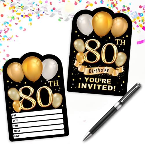 30 Arany Glitter 80 Szülinapi Meghívókat kártyák Boríték