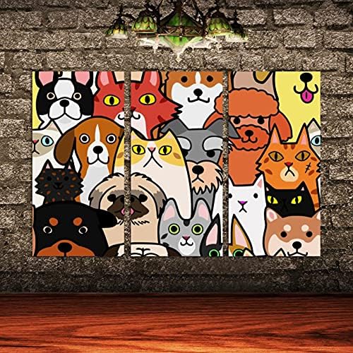 A Wall Art a nappaliban, olajfestmény, Vászon, Nagy Bekeretezett, Színes Kutyák, a Macskák Arcok Mű Haza Hálószoba Decor