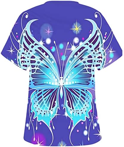Pillangó Nyomtatás Bozót Tshirt Női Rövid Ujjú, V-Nyakú Ápolási Munka Egységes Kényelmes, Blúz, póló a Zsebében