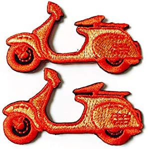 Készlet 2 db. Mini Vintage Narancs Motorkerékpár Rajzfilm Applied Hímzett Varrjuk fel a Vas a Patch Hátizsákok Farmer Kabát