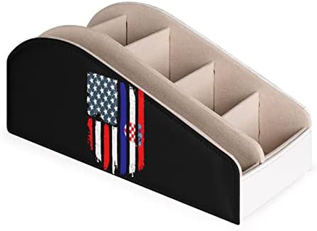 Horvát Amerikai Zászló Távirányító tartó PU Bőr Szervező Doboz 6 Rekeszes Tároló Doboz Nappali Hálószoba