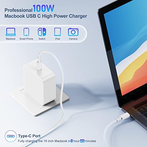 100W Mac Book Pro Töltő 10ft USB-C-C Kábel, GaN PD USB-C Gyorsan Fali Töltő Adapter Kompatibilis a MacBook Pro 16, 15, 14,