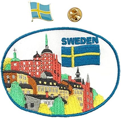 Egy-EGY 2 DB Csomag - Stockholm City Applque+Svédország Zászlót Kitűző, Főváros Javítás, Utazási Szuvenír DIY Hímzés, Varrni-on/Vas-a