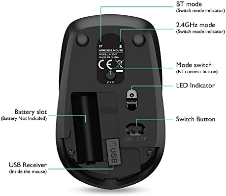 Vezeték nélküli Egér Bluetooth Egér Laptop BT 5.0/3.0 Vezeték nélküli 2,4 G Számítógépes Egér Optikai Csendes Egér, USB Vevő