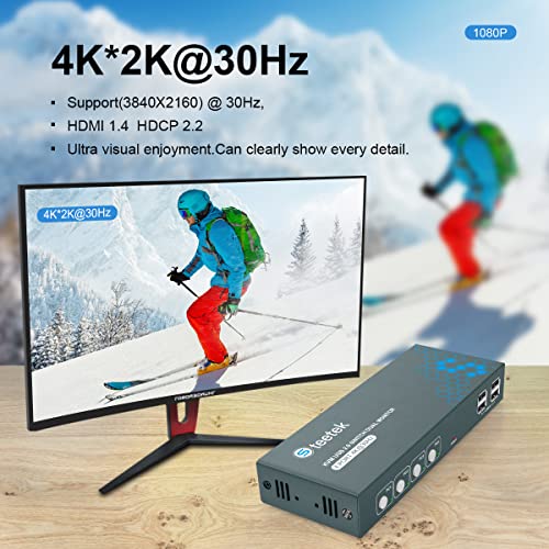Dual Monitor KVM Kapcsoló HDMI, 4 portos KVM Kapcsoló HDMI 4K@30Hz, KVM Switch 4 Számítógép 2 Monitor Megosztás 1 Egér, Billentyűzet,