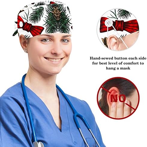 MUOOUM Orvosi Caps Állítható Dolgozó Kap Gombokkal, Íj Haj Hajgumi, Karácsonyi Gallyakból Lucfenyő