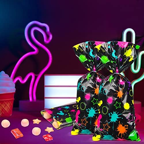 Epakh 100 Csomag Neon Candy Táskák, tasakok Színes Műanyag Kezelni, Táskák, Világít a Sötétben, Party Kellékek Szívességet