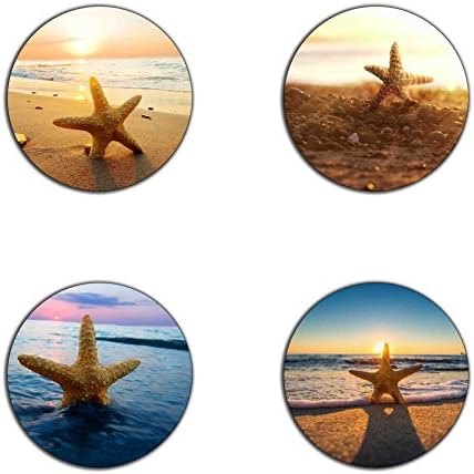 Strand, valamint a tengeri csillag minta kerek poháralátét szett - újrahasznosított gumi - szett 4