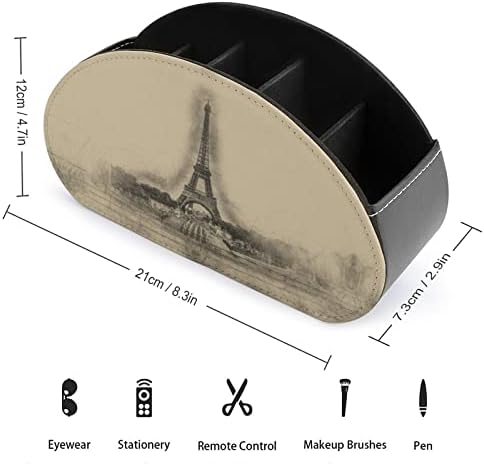 Romantikus Eiffel-Torony Párizs Modern Távirányító tartó, 5 Rekeszes PU Bőr Muti-Funkcionális Iroda Szervezet Táblázat Tárolási