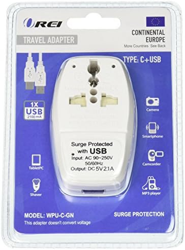 OREI 3 az 1-ben Kontinentális Európa Utazási Adapter Dugó USB-Túlfeszültség Védelem - Típus C - Törökország, Olaszország