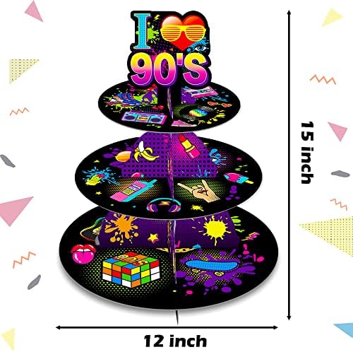 3-rétegű 90-es évek Party Cupcake Stand Dekoráció Vissza A 90-es évek Party Sütemény Süti Jogosultja a 90-es évek Téma Születésnapi