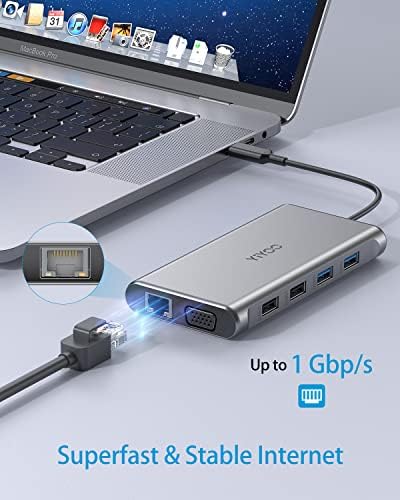 USB-C-Hub-VGA Adapter, YIYOO 10 az 1-ben Dokkoló Állomás Ethernet 1000Mbps, VGA, 4K USB-C HDMI, 2 USB 3.0, 2 USB 2.0, Micro