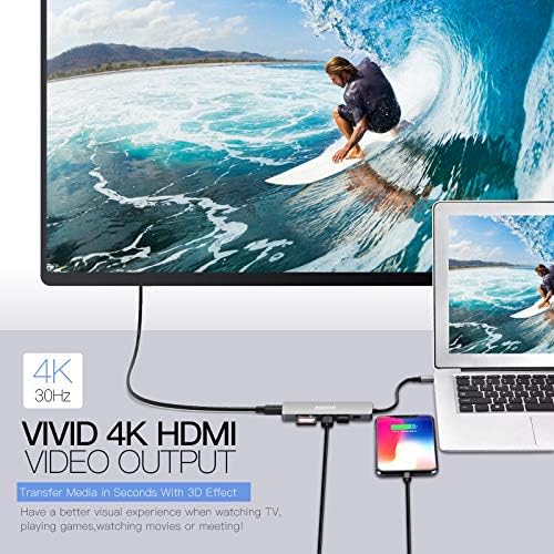 USB-C Hub Adapter, USB C Dongle MacBook Pro, 7 az 1-ben USB-C-HDMI Multport Adapter Kompatibilis USB-C Laptopok, illetve