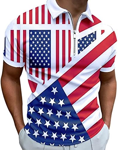 A férfiak Amerikai Zászló Nyomatok Póló Cipzáras Nyakú Rövid Ujjú 3D-s Nyomatok póló Nyári Alkalmi Polo Maximum