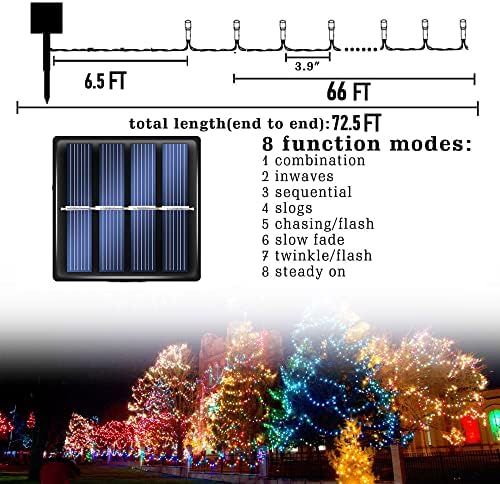 Dazzle Fényes, 2 Csomag 200 LED 66 FT Meleg Fehér Karácsony Napenergia String Kültéri Világítás, Napelemes 8 Módok Vízálló