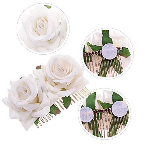 2 Csomag Rózsa Virág Hajcsat Nők Rózsa Virág Haj Kiegészítők, Esküvői Haj Klip Flamenco Táncos (Fehér)