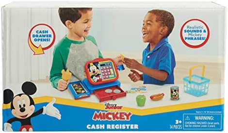A Disney Junior Mickey Egér Reális Hangok Játék pénztárgép a szerepjátékra Pénzt, 14-darab, a Hivatalosan Engedélyezett a
