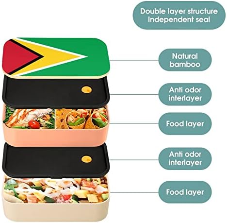Guyana Zászló Bento Ebédet szivárgásmentes Bento Box Élelmiszer-tartály, 2 Rekesz Irodájában Dolgozik Piknik
