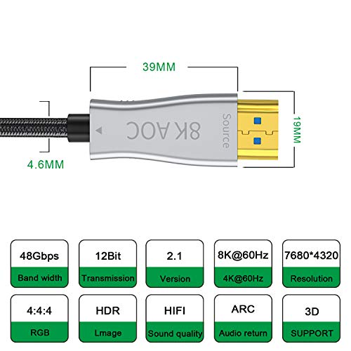Aieloar 8K Optikai, HDMI 2.1 Kábel 30FT/10M,Támogatás 8K@60Hz 4K@120Hz Dinamikus HDR 10, eARC, HDCP2.2, 4:4:4 7680x4320 Felbontás,