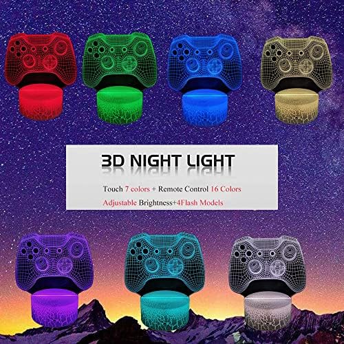3D Gamepad Éjszakai Fény,Játék, Illúzió Lámpa (3 Minták) Távoli & Touch 16 színváltó Szerencsejáték Szoba Gamer Ajándék asztali