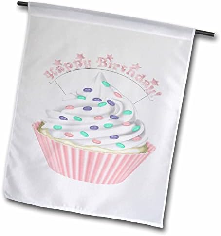 3dRose Aranyos Rózsaszín Boldog Szülinapot Cupcake Illusztráció - Zászlók (fl_354846_2)