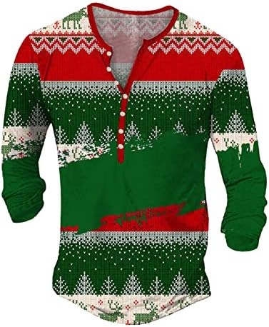 ZDDO Karácsonyi Henley shirt Mens Ronda Karácsonyi Rénszarvas Hópehely Nyomtatás Hosszú Ujjú V-Nyak Gomb Le Hippi-Inget,