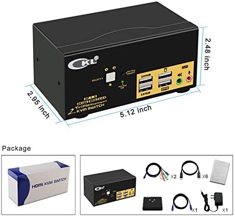 CKL KVM Switch három Monitor DisplayPort 2 Port 4K-60Hz 4:4:4, 2x3 DP KVM Switch Audio, illetve USB 2.0 Csomópontok, modellszám: