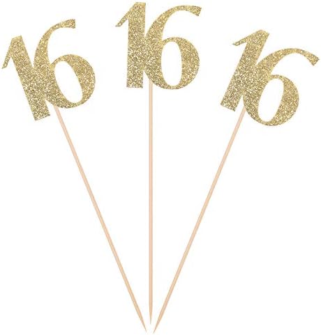 A doboz tartalma 10 Arany Glitter 16 éves Központi Botok Száma Életkor 16 Táblázat Topper Évforduló Pary Dekoráció