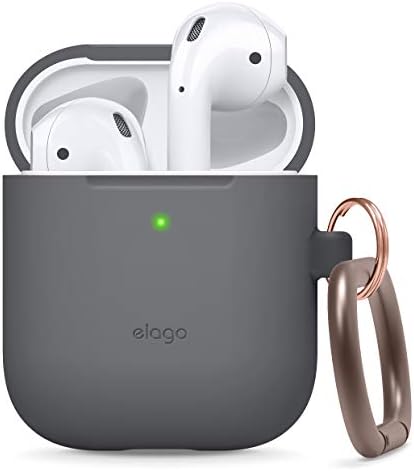 elago Szilikon tok-Kulcstartó Kompatibilis Apple AirPods Esetben 1 & 2, Előlapi LED Látható, Támogatja a Vezeték nélküli