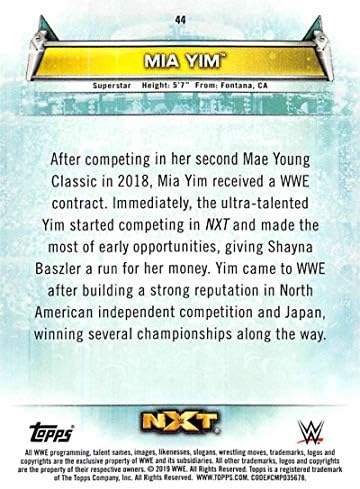 2019 Topps WWE Női Részleg 44 Mia Yim Birkózás Trading Card