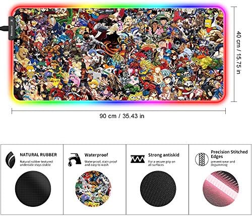 gaiamat XXL RGB Gaming Mouse Pad,Nagy LED-es Anime Mousepad Csúszásmentes Gumi Alap, valamint a Tartós Varrt Élek,35.4x15.7IN