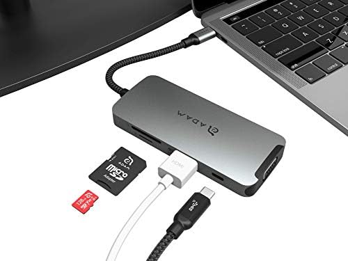 ADAM elemek 8-in-1 USB C-Hub - 4K USB-C-HDMI - 100W USB-C PD - SD Kártya Olvasó - 3 USB 3.1 Ports - Hordozható, Tartós Alumínium